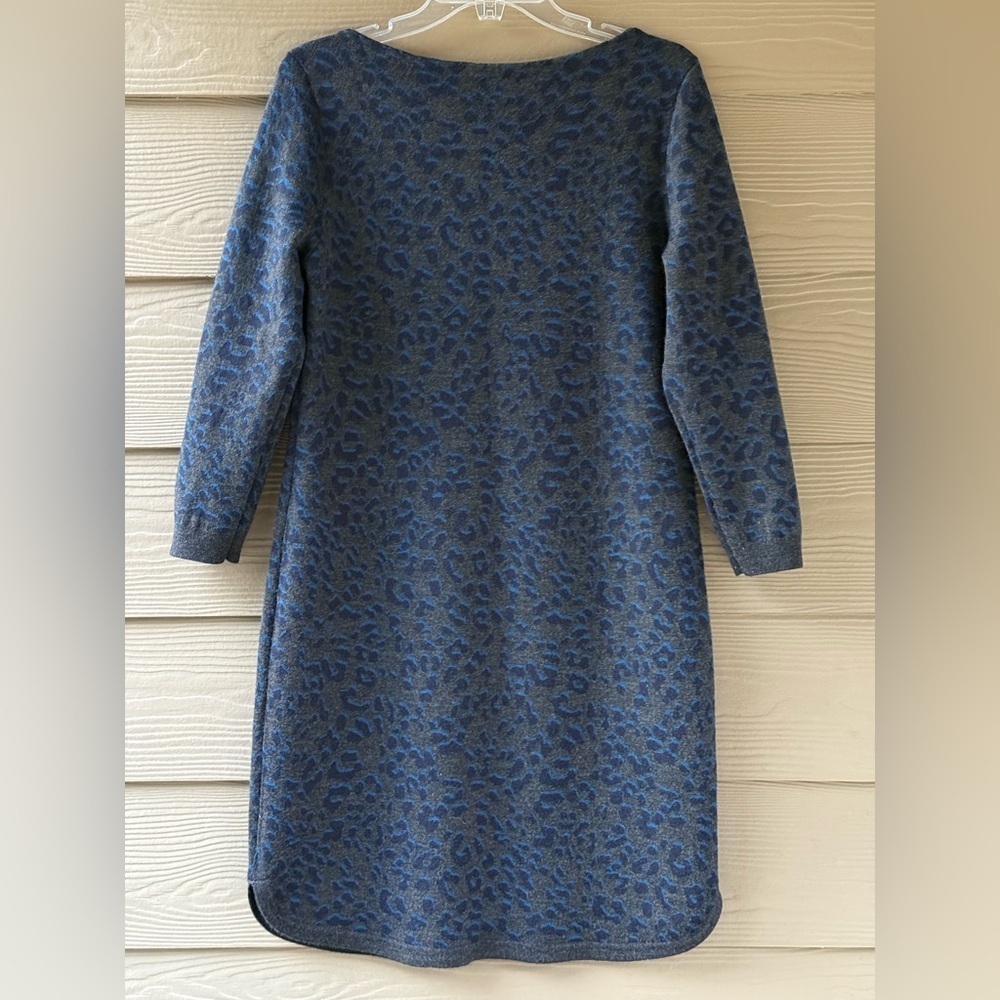 Ann Taylor LOFT Cheetah Animal Print Gray Blue 3/4 Sleeves Sweater Dress Size L - Picture 2 of 10